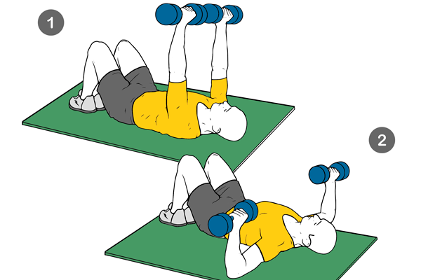 Press pectoral con mancuernas tumbado en el suelo