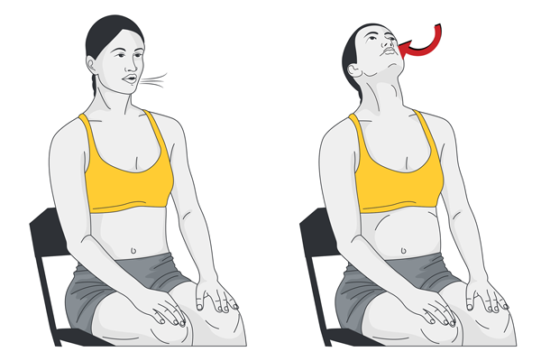 Respiración abdómino-diafragmática con extensión de cuello. Sentado