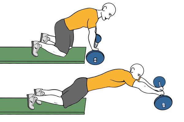 Rodar de rodillas con barra