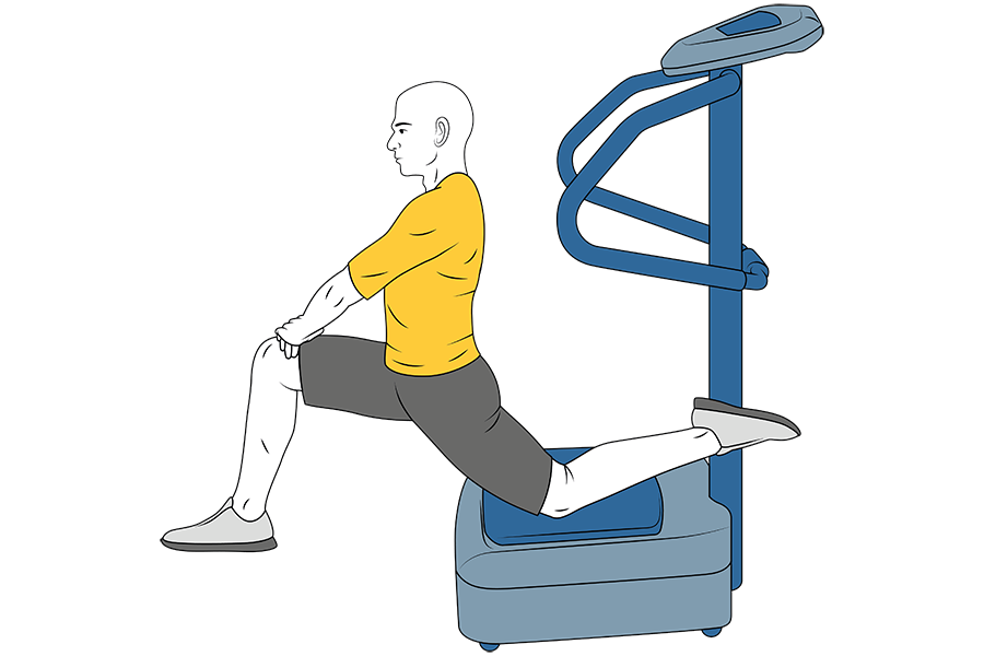 Rodilla y tibia apoyados sobre plataforma vibratoria
