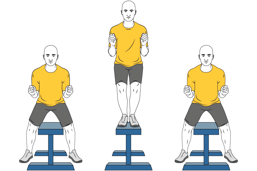 Salto vertical con banco entre las piernas