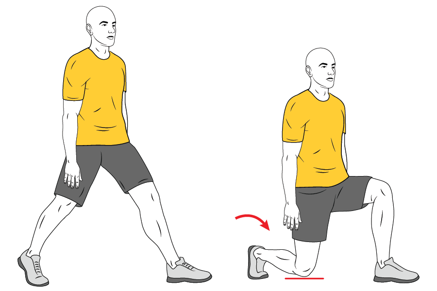 Zancada adelante y rodilla al suelo