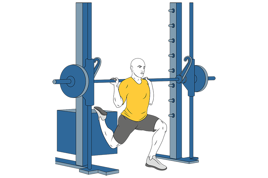 Zancada en maquina smith con pierna elevada