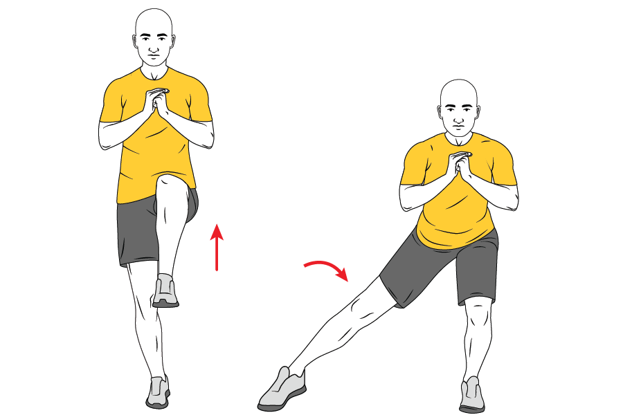 Zancada lateral y flexión de pierna